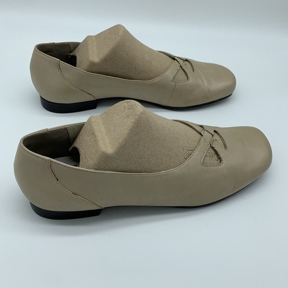 TROTTERS Shoes 7.5 M Flats CrissCross Strap Leather Pearl Beige Gold T3018 $125 - Picture 4 of 10